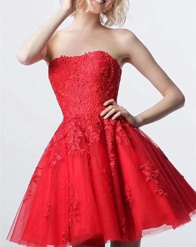 Strapless Short Homecoming Dresses for Teens Lace Applique Prom Dress Tulle A Line Formal Cocktail Dresses for Women4