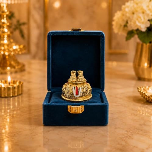 Image of Gold Art India Lord Balaji Charan Paduka 24 kt Gold Matte Finish Vishnu Charan Paduka for Pooja Room /Balaji for car Venkateswara Swamy Feet with Shanku Chakra Namam Best Gifting