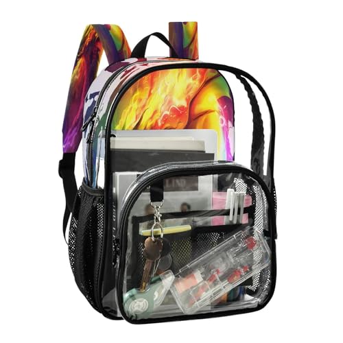 Fire Dragon Rainbow Clear Backpack Heavy Duty See Through Transparent PVC BookBag for Kids Boy Girl School Work2