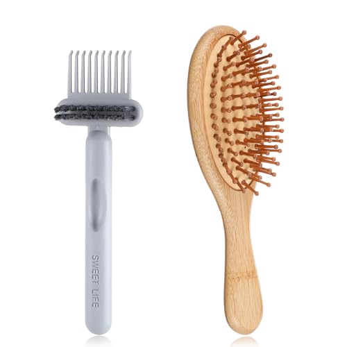 YBEATY Travel Hair Brush Bamboo Paddle Hairbrush Scalp Massage Detangling Brush Natural Wooden Bamboo Bristles Comb with Cleaner Tool for Women Men Kids Coarse Fine Wavy Thick Thin Curly Dry Hair