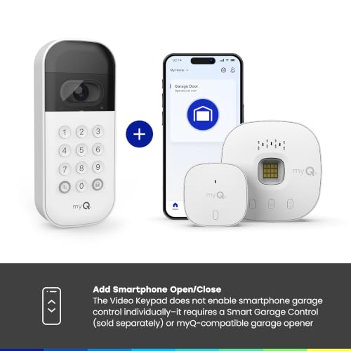 myQ Smart Garage Door Video Keypad with Wide-Angle Camera,Customizable PIN Codes,and Smartphone Control–Take Charge of Your Garage Access Works with Chamberlain, LiftMaster and Craftsman openers,White