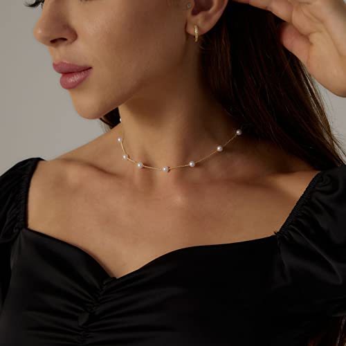Carovo Dainty Pearl Choker Necklace For Women 14K Gold Plated Barque Pearl Chain Necklace Handmade Cultured Freshwater Pearl Everyday Jewelry For Gifts #TOP2