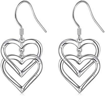 S925 Sterling Silver Heart Drop Dangle Studs Filigree Earrings Jewelry Birthday Gifts for Women Girlfriend