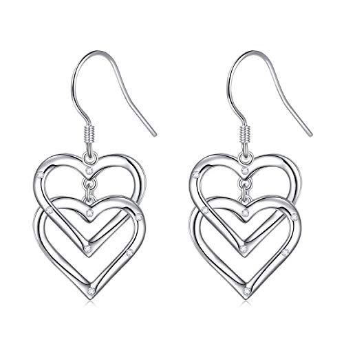 S925 Sterling Silver Love Elegant Layered Hearts Long Dangle Drop Hooks Stud Earrings Jewelry Birthday Gifts For Women #TOP15