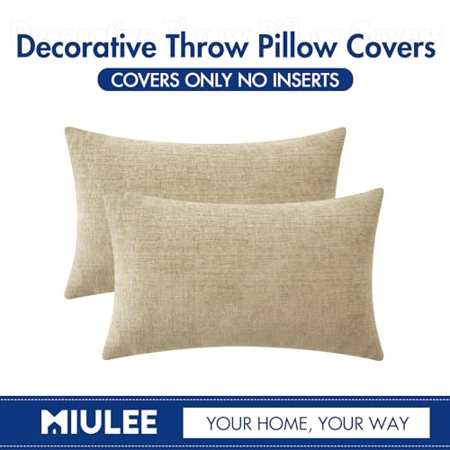 Image of MIULEE Pack of 2 Beige Throw Pillow Covers 12x20 Inch Soft Lumbar Pillow Covers for Sofa Living Room Spring Home Decor Couch Solid Dyed Cases
