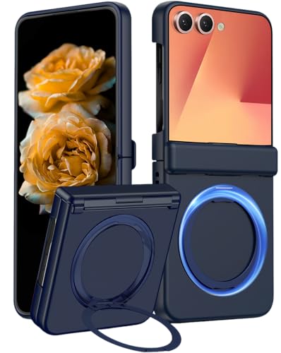 Coque Samsung Galaxy Z Flip 7 avec anneau support et protection charnière antichoc bleu