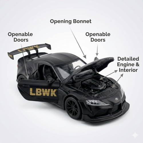 Image of 1:24 Scale Toyota Supra GR LBWK Diecast Metal Car Model with Openable Doors & Bonnet, Light & Sound, Detailed Interior, Collectible Race Car Toy for Kids & Adults (20 cm)