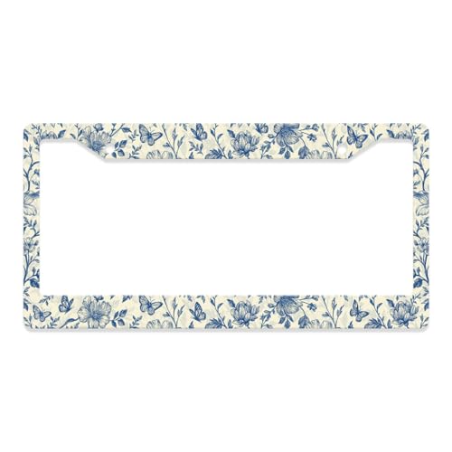GENANY Toile Floral License Plate Frame, Boho Flower Car License Plate Cover Fits Standard US Vehicles, Floral Car Accessories, Personalised Car Decorations for Women Men