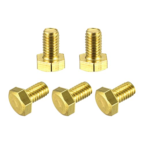 Image of uxcell Brass Hex Bolts, M6x10mm 5pcs Fully Thread Grade 4.8 Solid Brass Hexagon Head Bolt Machine Screws for Machinery