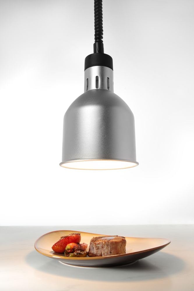HENDI Lampada termica regolabile in altezza, cilindrica, lampada da cucina per riscaldare gli alimenti, lampada a infrarossi, 230V, 250W, ø175x(H)250mm, alluminio argento