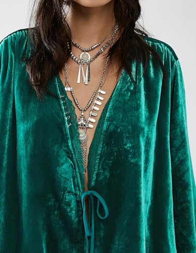 Women's Fall Velvet Casual Jackets Bell Long Sleeve Tie Front Lace Trim Loose Vintage Kimono Cardigan Short Coat2