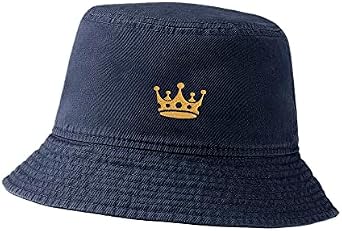 Mens Bucket Hat Crown King Embroidered Unisex Fisherman Hat | Premium Breathable Cotton, One Size Fits All, Wide Brim Sun Protection, Foldable Packable Design, Ideal Casual Daily Wear
