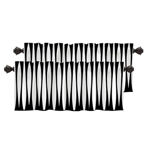 BaoNews Fashion Black White Moroccan Geometric Kitchen Valances Half Window Curtain, Abstract Black White Mirage Background Blackout Decoration Window Valances Curtains Drapes for Kitchen Bedroom by BaoNews - Used condition - US$25.10