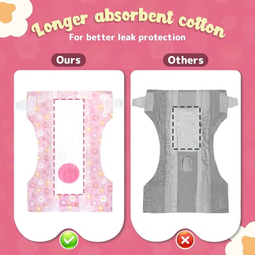 MICOOYO Disposable Cat Nappies Female Super Absorbent Puppy Nappies Cat Dog Hygiene Pants Cats Diapers for Female in Heat & incontinence(XS, 24pcs,pink) - Image 4
