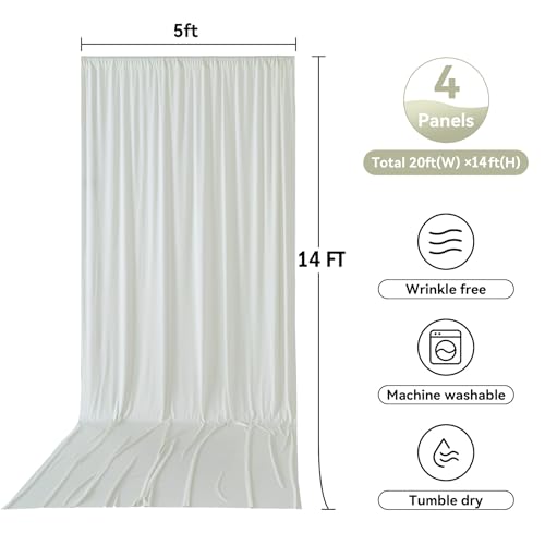 Image of 20ftx14ft Ivory Backdrop Curtains for Parties, Wrinkle Free Polyester Ivory Photo Backdrop Drapes 4 Panels 14 ft Long Back Drop Cloth for Wedding Birthday Photography Background Party