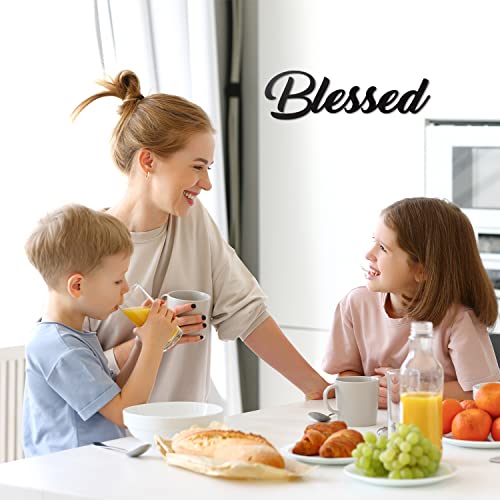 ADDMES Wood Blessed Sign for Home Decor, Decorative Wooden Cutout Word Decor Freestanding Blessed Tabletop Decor Script Letters Sign Family Mantel Décor — view 2