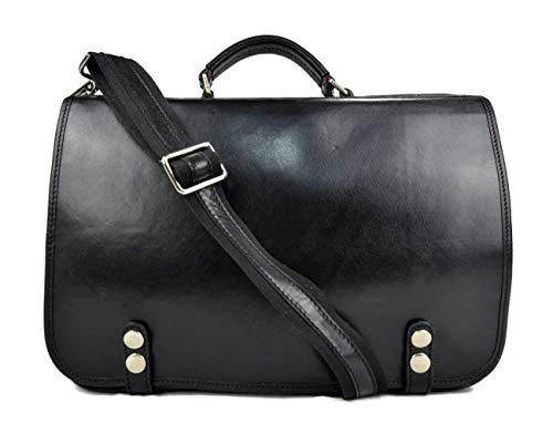 Sac cartable en cuir noir multi-poches pour homme et femme