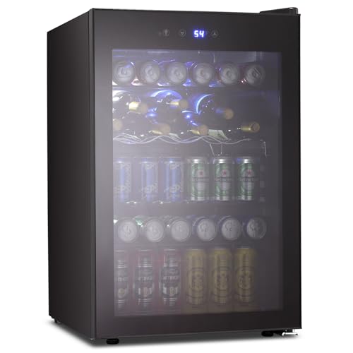 ZAFRO Mini Fridge 100 Cans Compressor Wine Cooler Refrigerator Freestanding Wine Cellar Front Glass Door and Temperature Memory Function for Soda Beer Bar Office Home 2.6 cu.ft