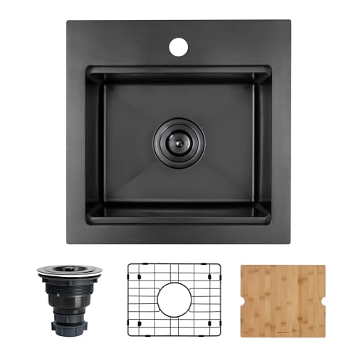 Image of Black Bar Sink 17 inch X 17 inch,Drop In /Top Mount Bar & Prep Sinks,16 Gauge Stainless Steel Small Bar Sink /RV Sink /Camping Van Sink (Black, 17 X 17 inch)