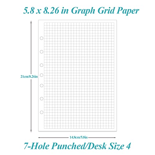 A5 Grid Refill Paper, 7-Hole Graph Paper, 100Sheets / 200Pages Loose-Leaf Grid Paper, 100Gsm White Paper, 5.8" X 8.3 " #TOP3