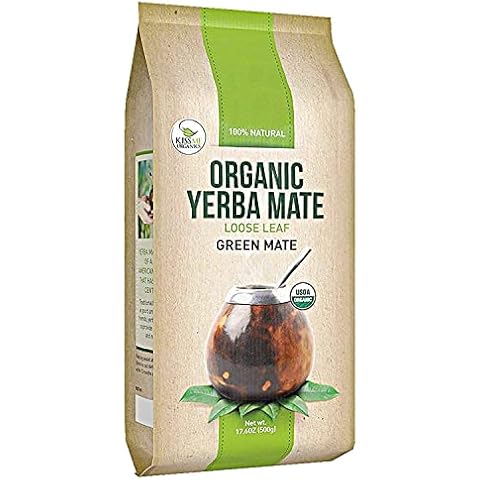 Kiss Me Organics Yerba Mate Tea - 17.6oz 100% Organic, Traditional, Loose Leaf Green Teas for a Hot or Cold Brew - Cultivated from Southern Brazil﻿ Cover