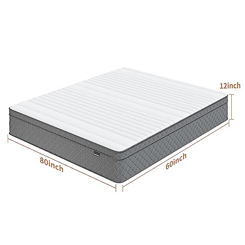 Queen Mattress, 12 Inch Cooling-Gel Memory Foam and Pocket Spring Hybrid Mattress, Queen Bed Mattressess in a Box, CertiPUR-US Certified, Medium Firm