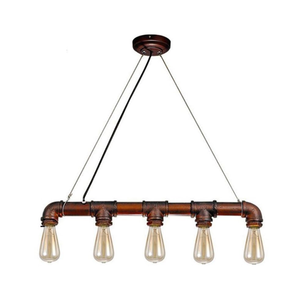BLOOHK Industrial 5-Light Linear Water Pipe Pendant Light, Steampunk Antique Chandelier, Retro Island Hanging Fixture for Kitchen, Dining Room, Bar, Pool Table