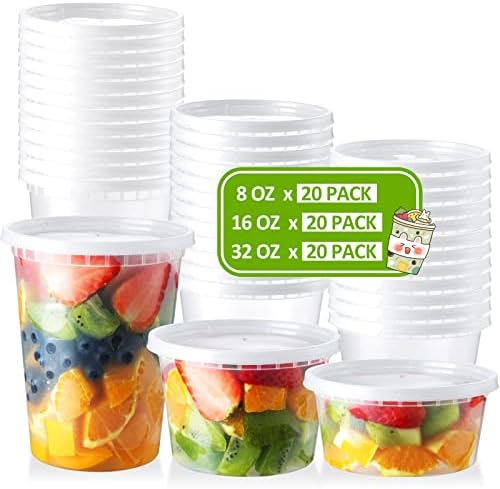 NEEBAKE 60 Set Deli-Containers-with-Lids: [8oz 16oz 32oz] Combo Plastic-Food-Storage-Containers-with-Lids, Microwaveable & Freezer Safe To-Go-Containers, Leak-proof BPA-Free Soup Slime Overnight Oats Meal-Prep-Containers