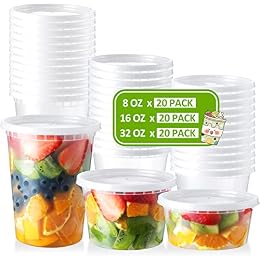 NEEBAKE 60 Set Deli-Containers-with-Lids: [8oz 16oz 32oz] Combo Plastic-Food-Storage-Containers-with-Lids, To-Go-Containers, Meal-Prep-Containers
