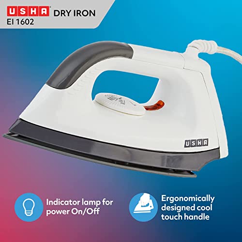 Image of Usha Plastic Ei 1602 1000-Watt Dry Iron White (Panel Color May Vary) - 1000 Watts