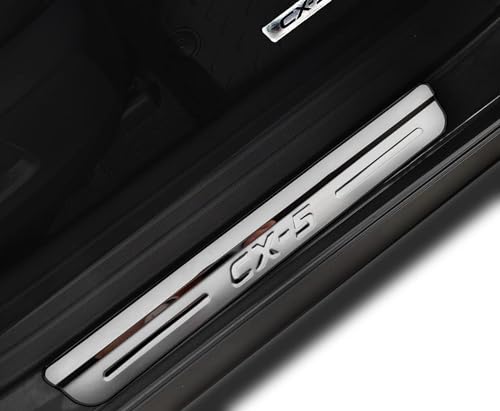 GZBFTDH Chrome Door Sill Trim Plates for Mazda CX5 CX-5 2024 2023 2022 2021 2017 2016, Accessories Stainless intertor Protector Covers Scuff Sill Guard 4Pcs Set