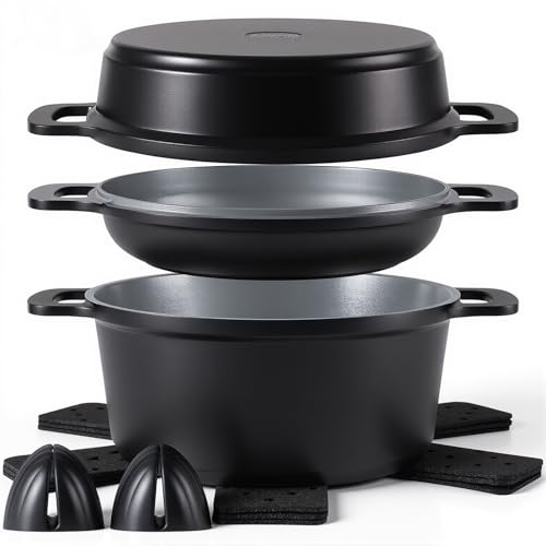 Ammeloo 8-Piece Ceramic Nonstick Cooking Pot Set with Lid, 4.5 Qt Soup Pot, All-in-One Stock Pot for All Stoves, Dishwasher Safe & Easy to Clean, Induction Ready, PFAS Free, for Stews, Soups & Pasta