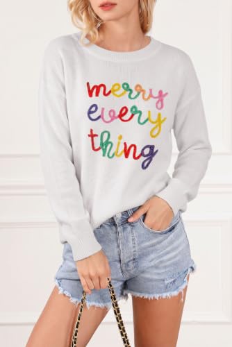 Image of LEMAFER Women 2026 Merry Christmas Round Neck Sequin Letters Sweater Casual Solid Slogan Long Sleeve Pullover Sweatshirt Tops