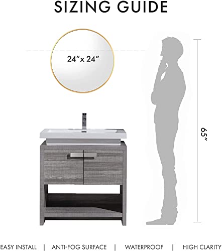 Sherbeck Circle Round Mirror Wall Mirror 24 Inch Round Wall Mirror Metal Frame Mirror,Round Bathroom Mirror, Circle Mirrors For Wall, Living Room, Bedroom Home Decor Mirror(Gold, 24") #TOP6