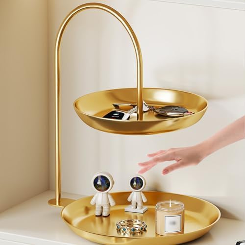 Mumusuki Tiered Tray Stand, 2 Tier Iron Waterproof Fruit Serving Tray Double Tier Storage Platter for Home Office Party Wedding Decor (Gold), Mumusukifu05r2np3b-11