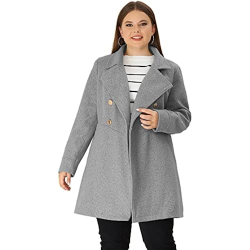 Agnes Orinda Women Plus Size Peter Pan Collar Double Breasted A Line Coat