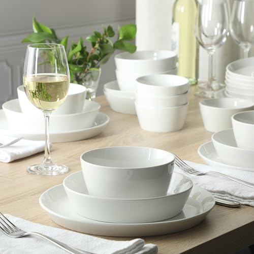 Image of Martha Stewart Selma Plates and Bowls Sets, 30-Piece Porcelain Dinnerware Set for 6, White Dish Set with Dinner Plates, Dessert Plates, Pasta Bowls, Cereal & Fruit Bowls