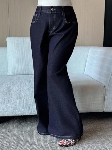 Image of KOTTY Plus Size Women's High Waist Straight Denim Jeans Comfortable Wear for Work Casual Use