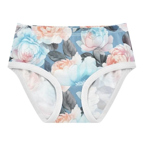 Fun Toddler Underwear Custom 2t Cotton Panties for Girl Watercolor Peonies Roses Blue Kids Undies Briefs