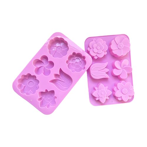 ZUJIABAO Moldes de jabón de silicona reutilizables, 6 diseños de flores, aptos para lavavajillas, horno, para hornear pasteles, golosinas caseras y suministros para hornear a altas temperaturas