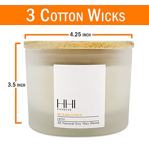 Hhi Citrus Candle | A Blend Of Lemon, Orange, Lime And Eucalyptus | Sicilian Citrus | All Natural Soy Candle | Large 12 Ounce Three Wick Candle | Long Burn Time | Includes Bamboo Lid And Gift Box #TOP2