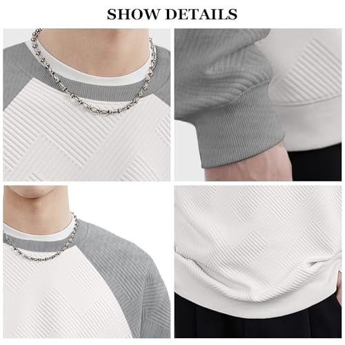 HOTake Mens Crewneck Sweatshirts Solid Color Geometric Texture Long Sleeve Casual Pullover Shirt4
