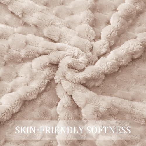 Image of Exclusivo Mezcla Large 3D Fleece Throw Blanket for Couch, Camel | Extra Soft Fuzzy Plush Lightweight Throws, Cozy Fluffy Decorative Blankets for All Seasons, 50x70 Inches
