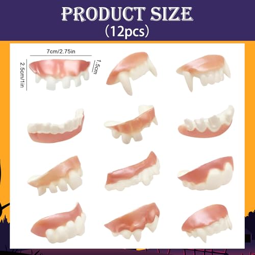 Dents de Démon d'halloween, 12 Pièces Dent de Vampire, Vampires Fausses Dents Halloween, Faux Dentier Humour, Fausses Dents Noueuses Adaptés aux Halloween, Mascarade Costume Fête Faveurs et Cosplay – vue 2