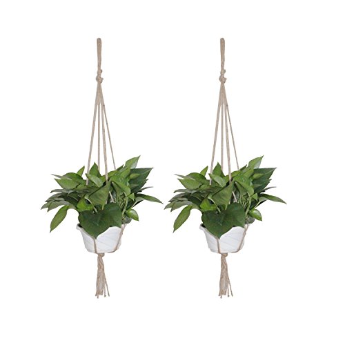 TOPMOOM 2-Pack Colgantes de Plantas de Planta de Yute Macrame 4-Pierna sin aro para Interior Exterior Balcón Techo Patio Deck Macetas Redondos y Cuadrados