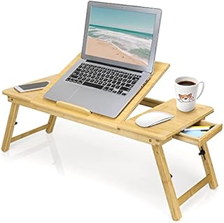 Zipom 100% Portable Bamboo Laptop Stand Foldable Desk Notebook Table Laptop Bed Tray Bed Table, play games on bed Table with Drawer (29.5in-flat)