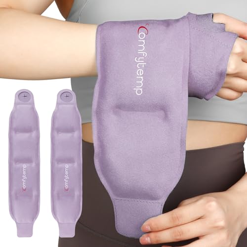 Image of Comfytemp Wrist Ice Pack Wrap for Carpal Tunnel Relief, 2 Gel Packs, FSA Eligible Items Only List, Hot Cold Compression Brace for Hand Injuries Reusable, Tendonitis, Men Women Recovery Item (Purple)
