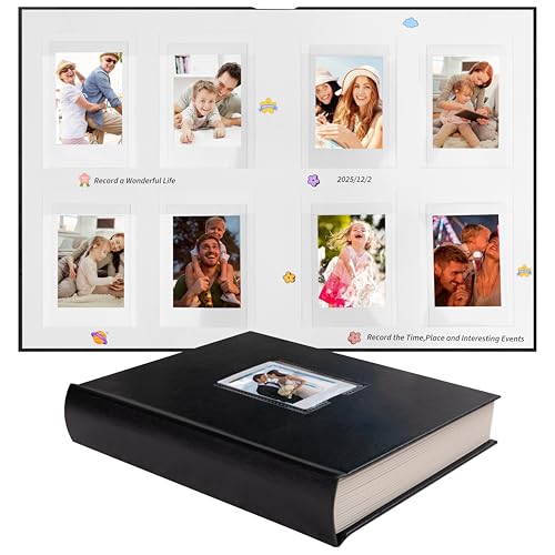 Álbum de fotos de 128 bolsillos con espacio para escribir, ventana frontal, álbumes de fotos Polaroid de 3 pulgadas compatibles con Fujifilm Instax Mini 12 11 9 8 7s, Polaroid 300, HP Sprocket(Negro)