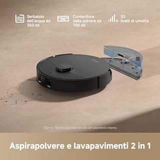 DREAME D20 Robot Aspirapolvere, Aspirazione 13.000 Pa, Doppia Spazzola Antigroviglio, Navigazione LDS, Aspirapolvere e Lavapavimenti 2 in 1, Pavimenti e Tappeti e Moquette, Batteria da 5.200 mAh,Nero