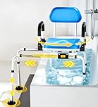 EOSPRIM Sliding Shower Chair with 360° Swivel Seat, Tub Transfer Bench with Drainage Holes, Pivoting Arms and Seat Belt, Non-Slip Foot Mats, for The Elderly, Sick and Handicap -Blue